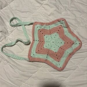 Star-Shaped Crochet Shoulder Bag in Pink and Mint